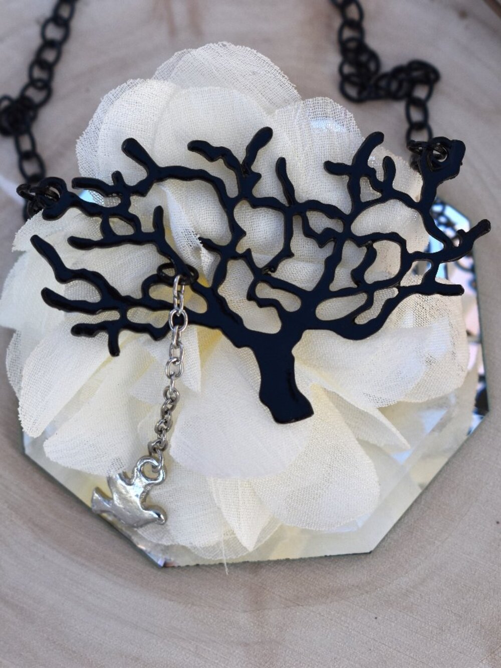 Gothic Tree And Bird Necklace